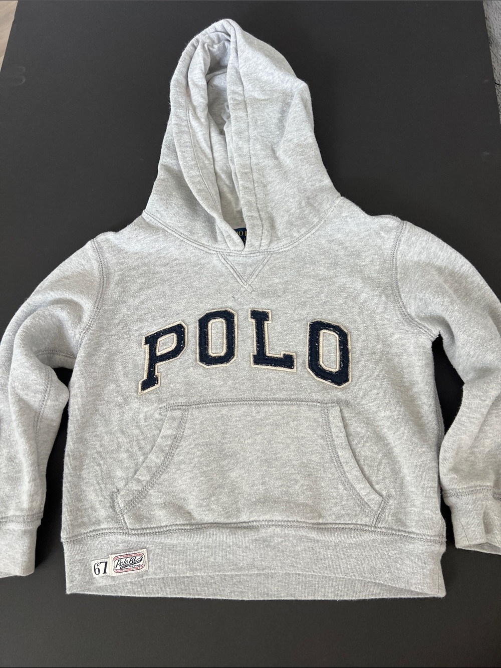 Polo by Ralph Lauren Light Gray Kids Hooded Sweatshirt with Navy Logo